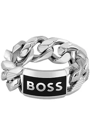 HUGO BOSS Łańcuszkowy pierścionek z płytką z logo