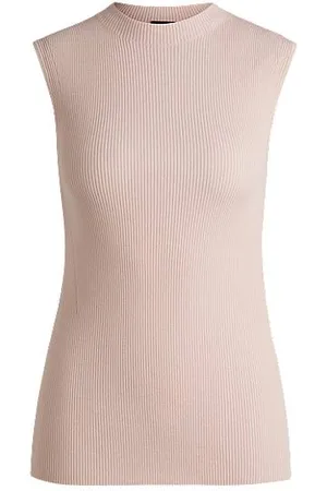 HUGO BOSS Top bez rękawów z półgolfem z prążkowanego materiału