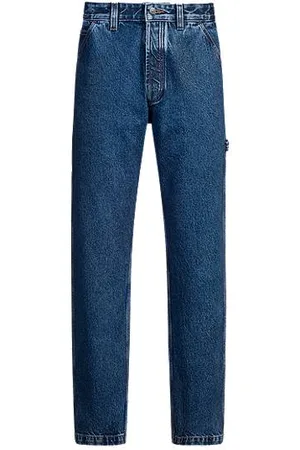 HUGO BOSS Niebieskie jeansy o regularnym kroju ze sztywnego denimu