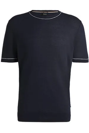 HUGO BOSS Bluza z mieszanki lnu z lamówkami
