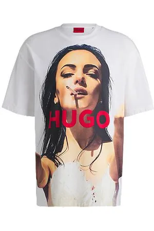 HUGO BOSS Bawełniana koszulka o kroju oversize z efektownym nadrukiem