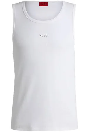 HUGO BOSS Prążkowany top bez rękawów z elastycznej bawełny z nadrukowanym logo