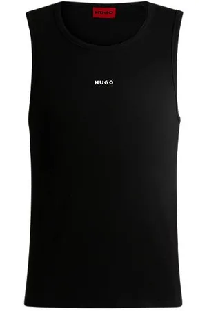 HUGO BOSS Prążkowany top bez rękawów z elastycznej bawełny z nadrukowanym logo