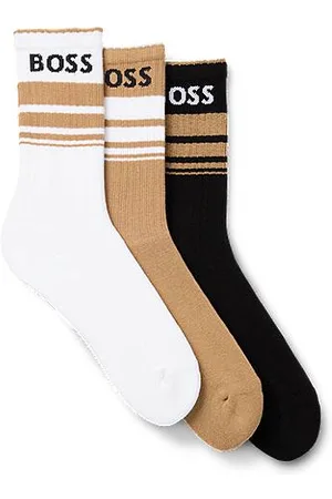 HUGO BOSS Zestaw trzech par krótkich skarpetek z paskami i logo