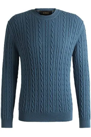 HUGO BOSS Sweter o swobodnym kroju z bawełny i kaszmiru z warkoczowym splotem