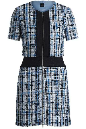 HUGO BOSS Różnokolorowa sukienka z tweedu z kontrastowymi detalami