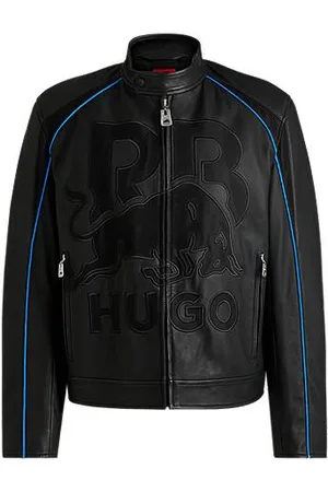 HUGO BOSS X RB — skórzana kurtka o wąskim kroju z siateczkowym logo