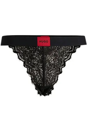 HUGO BOSS Figi z elastycznej koronki z logo na gumce