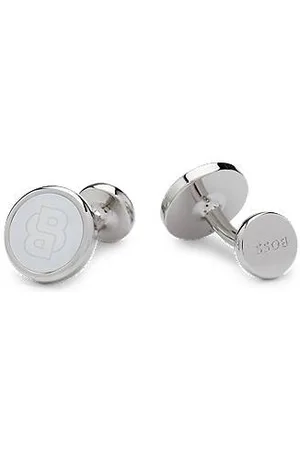 HUGO BOSS Okrągłe spinki do mankietów ze wstawką z monogramem Double B