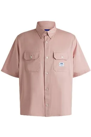 HUGO BOSS Koszula oversize z bawełnianego diagonalu z logo na naszywce