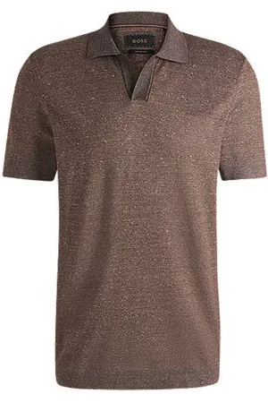 HUGO BOSS Koszulka polo z szeroko rozstawionym kołnierzem z bawełny, lnu i jedwabiu