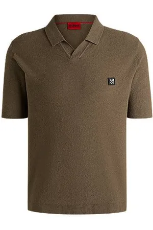 HUGO BOSS Dzianinowa koszulka polo z mieszanki bawełny z rozstawionym kołnierzem