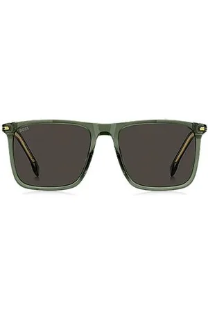 HUGO BOSS Okulary przeciwsłoneczne z zielonego włókna octanowego z detalami w złotej tonacji