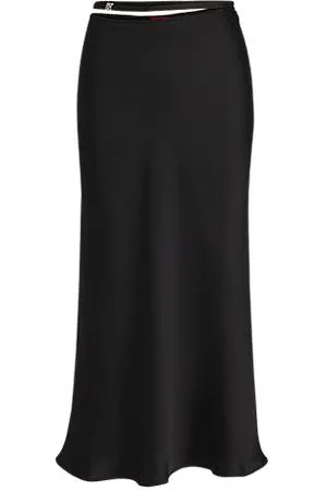 HUGO BOSS Wykonana z satyny spódnica midi o rozkloszowanym kroju z ciekawym wykończeniem talii