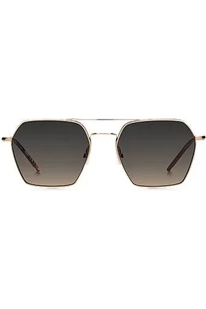 HUGO BOSS Stalowe okulary przeciwsłoneczne z podwójnym mostkiem