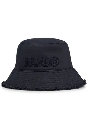 HUGO BOSS Bawełniana czapka rybaczka z logo i strzępieniami