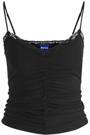 HUGO BOSS Top z marszczonym przodem wykończony koronką