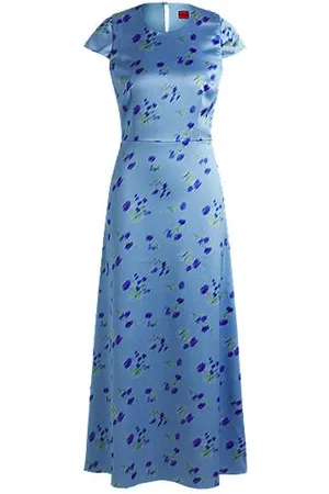 HUGO BOSS Sukienka maxi z kwiecistym nadrukiem i minirękawkami