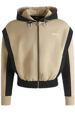 HUGO BOSS Bluza z kapturem na zamek z mieszanki bawełny w bloki kolorystyczne
