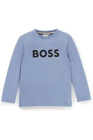 HUGO BOSS Dziecięca bawełniana koszulka z długimi rękawami ozdobiona nadrukiem z logo