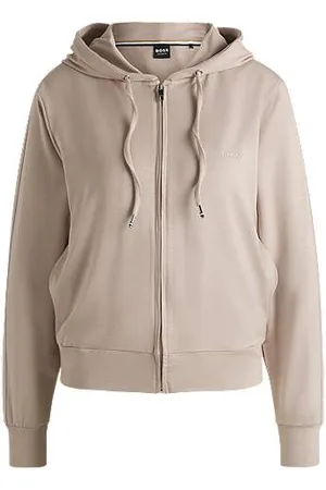 HUGO BOSS Zapinana na zamek bluza z kapturem z elastycznej tkaniny frotté z dzianinową taśmą