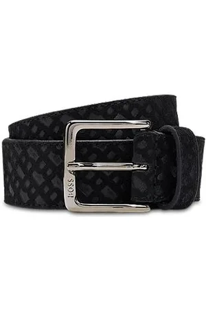HUGO BOSS Zamszowy pasek z monogramowym wzorem