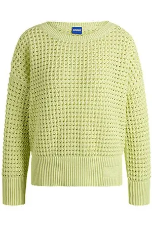 HUGO BOSS Bawełniany sweter o siateczkowym splocie