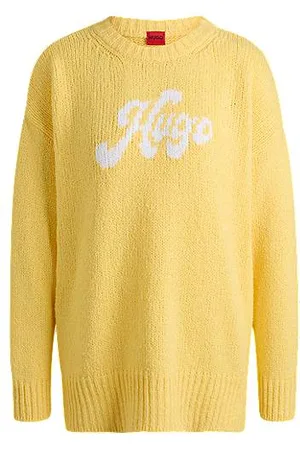 HUGO BOSS Sweter o kroju oversize z mieszanki bawełny z odręcznym logo