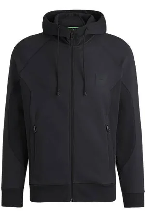 HUGO BOSS Zapinana na zamek bluza z kapturem z mieszanki bawełny z naszywką z logo