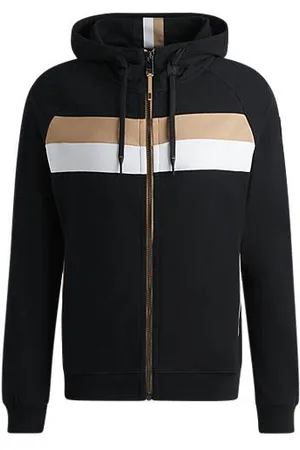 HUGO BOSS Jeździecka bluza z kapturem zapinana na zamek z włoskiej bawełny ze stretchem