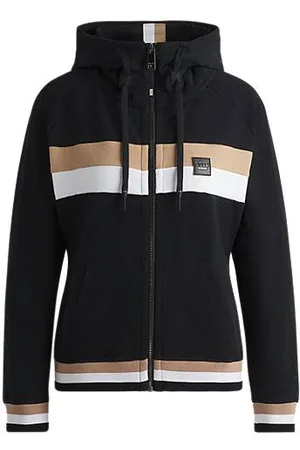 HUGO BOSS Zapinana na zamek jeździecka bluza z kapturem z włoskiej bawełny ze stretchem