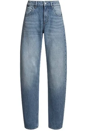 HUGO BOSS Niebieskie jeansy z bufiastymi nogawkami ze sztywnego denimu