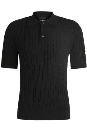 HUGO BOSS Jeździecka koszulka polo z dzianiny o warkoczowym splocie