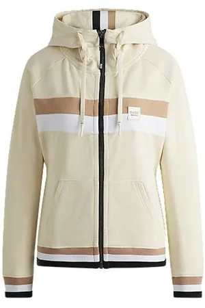 HUGO BOSS Zapinana na zamek jeździecka bluza z kapturem z włoskiej bawełny ze stretchem