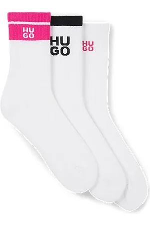 HUGO BOSS Trzypak prążkowanych krótkich skarpet z dwupoziomowymi logo