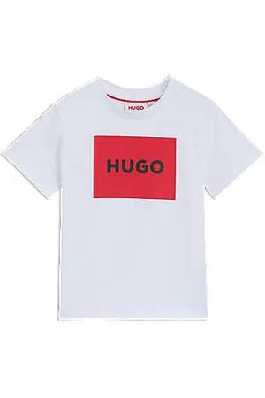 HUGO BOSS Bawełniana dziecięca koszulka z charakterystycznym czerwonym prostokątnym logo