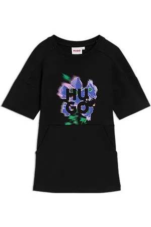 HUGO BOSS Dziecięcia sukienka T-shirtowa z bawełny z graficznym logo