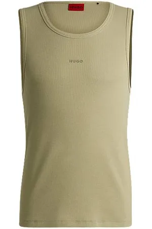 HUGO BOSS Prążkowany top bez rękawów z elastycznej bawełny z nadrukowanym logo