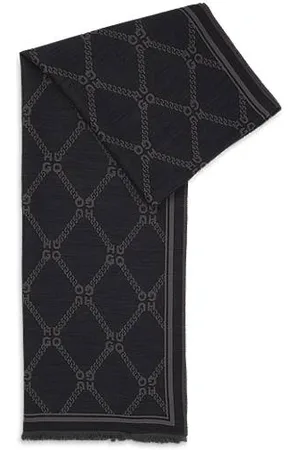 HUGO BOSS Szalik z mieszanki wełny z dwupoziomowym logo