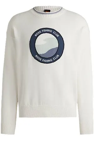HUGO BOSS Bawełniany sweter z rybacką grafiką