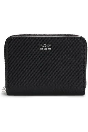 HUGO BOSS Teksturowany portfel z zapięciem na dookólny zamek wykończony metalowymi elementami