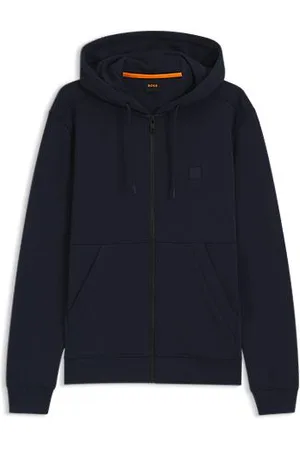 HUGO BOSS Bluza z kapturem z bawełnianej tkaniny frotté z naszywką z tonalnym logo