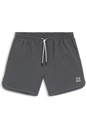 HUGO BOSS Szorty kąpielowe o splocie waflowym z wyszywanym pionowym logo