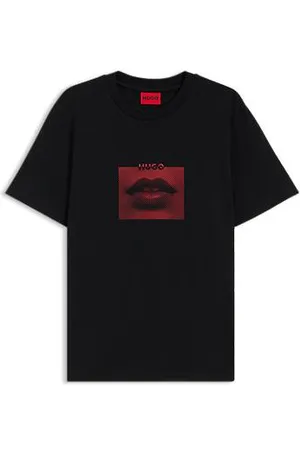 HUGO BOSS Koszulka z bawełnianego dżerseju z grafiką z motywem ust