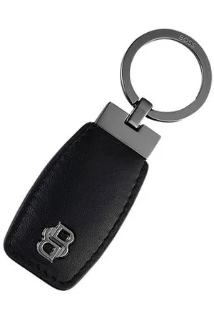 HUGO BOSS Skórzany breloczek ze spiżowym monogramem Double B