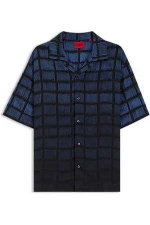HUGO BOSS Koszula o kroju oversize z popeliny z kwadratowym nadrukiem