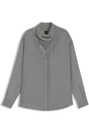 HUGO BOSS Bluzka o kroju oversize z logo i frędzlami