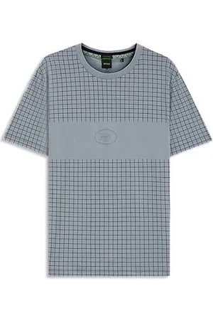 HUGO BOSS Koszulka z bawełny pima z nadrukiem w kratę.