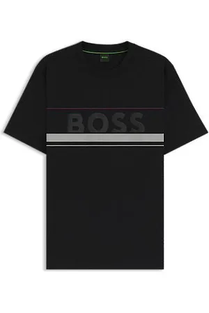 HUGO BOSS Dziecięca koszulka z bawełnianego dżerseju ozdobiona paskami i logo