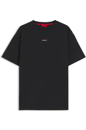 HUGO BOSS Bawełniana koszulka od piżamy o swobodnym kroju z nadrukiem z logo